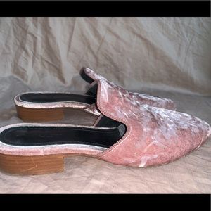 Pink Velvet Square-Toe Mules